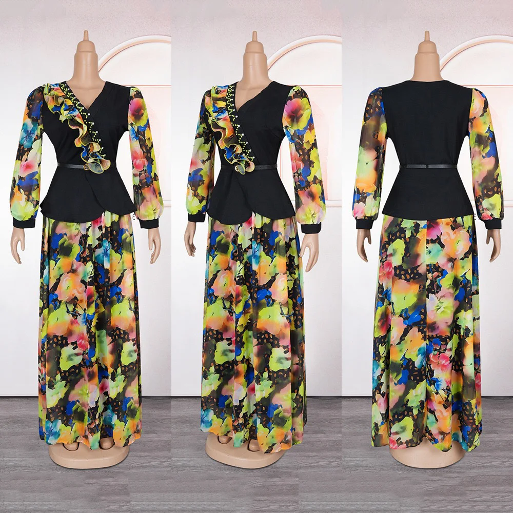 Elegant 2 Pieces Sets for African Clothes Woman 2025 New Printed Fashion Turkey Ladies Evening Wedding Party Dashiki Ankara Robe