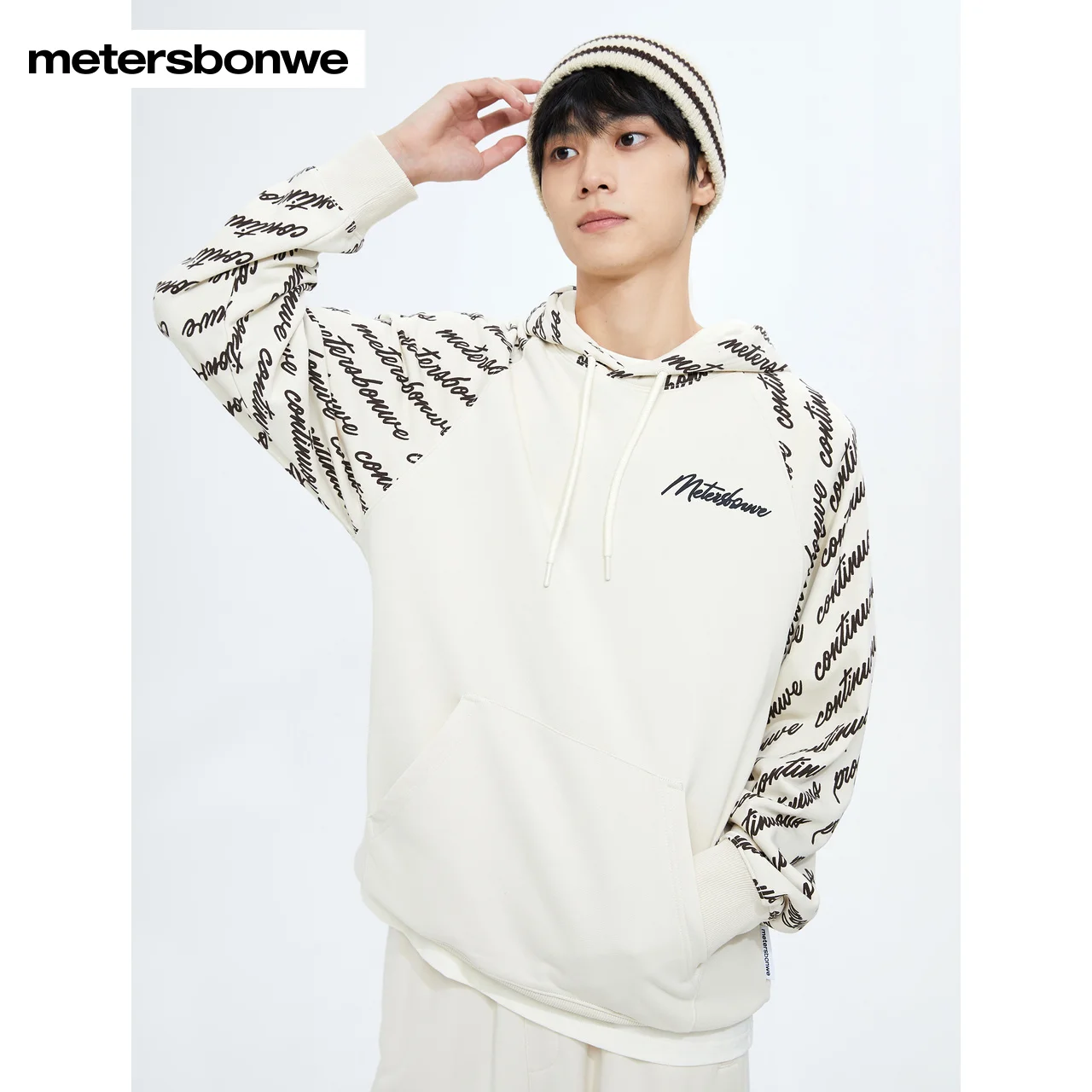 

Metersbonwe-Hoddy Men Letter Print Men's Knit Pullover Hoodie Regular Fit Casual Spring Autumn