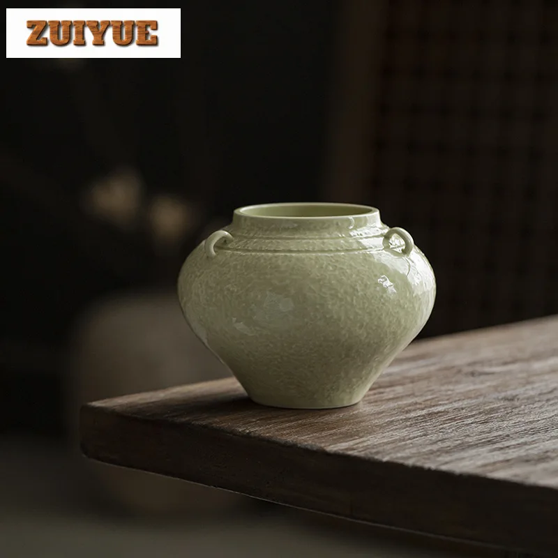 

480ml Reed Green Handmade Tea Washing Basin Boutique Three Ears Jianshui Tea Washing Barrel Jardiniere Tea Residue Barrel Vase