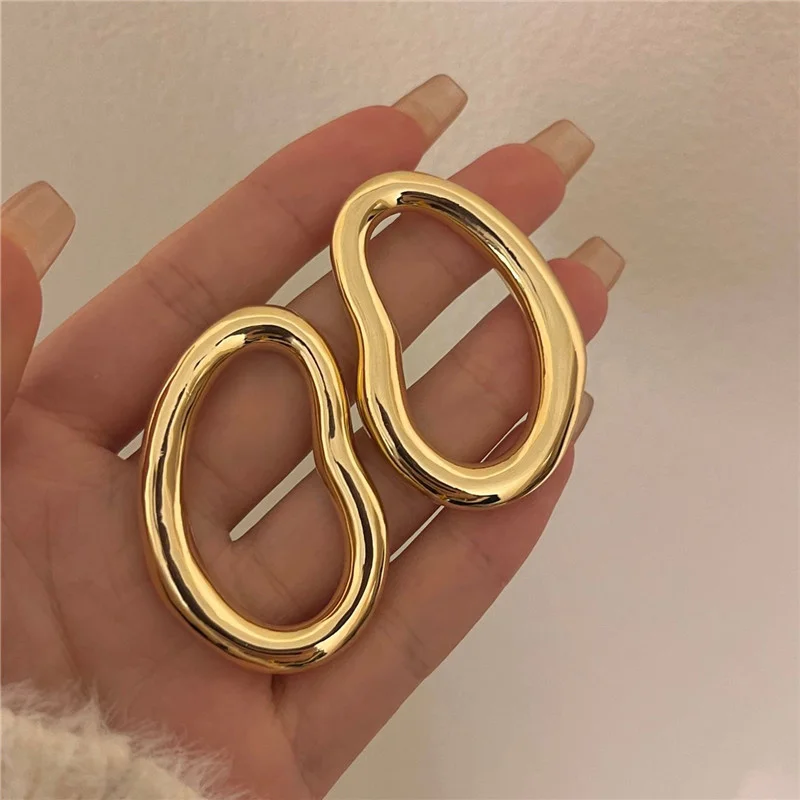 XIALUOKE Metal Hollow Geometric Irregular Stud Earrings For Women European American Style Personality Big Earrings Jewelry Gifts