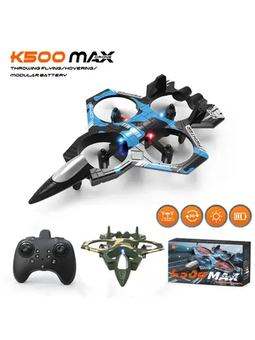 K500 MAX RC Plane Fighter 2.4G Remote Control Stunt Glider 360 ° Rolling Flight Flying EPP Foam Airplane with LED Toys for Kids
