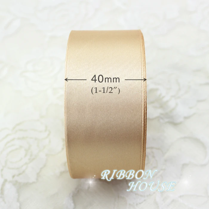 (25 yards/roll) 40mm Champagne Single Face Satin Ribbon Wedding Decoration Gift Christmas Ribbons