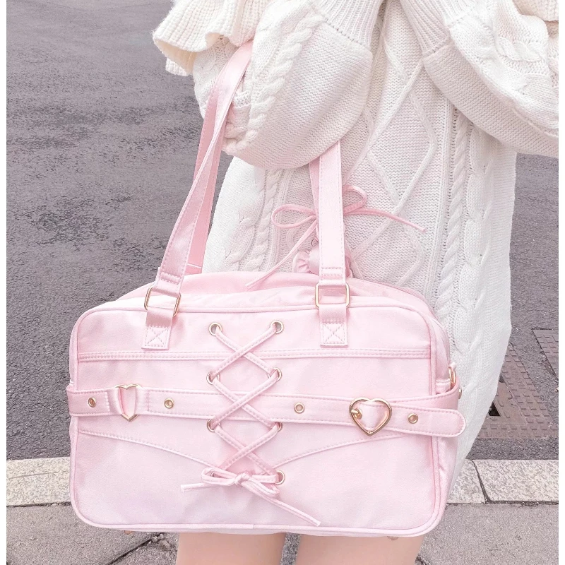 Japanese Original Cute Satin Shoulder Oblique Bag Girl Style Ballet Daily Double-sided Large-capacity Jk Uniform Lta Bag Women