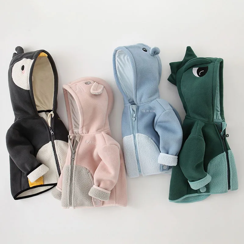 Winter Kid Coats Boy Girl Cartoon Children Outerwear Warm Thermal Fleece Jacket Hooded Toddler Children Clothing 0-5Y Baby A1270