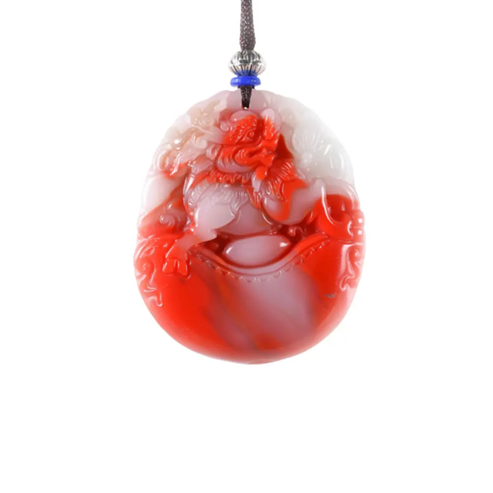 

Chicken Blood Hand-Carved Jade Unicorn Pendant Two-Color Beast Necklace for Men Women (Random Color)