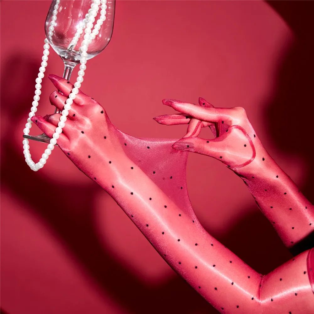Luxury 1D Ultra Thin Aurora Dot Oil Shiny Glossy Women Sexy Five Finger Long Gloves Wedding Party Elastic Tight Stockings Mitten