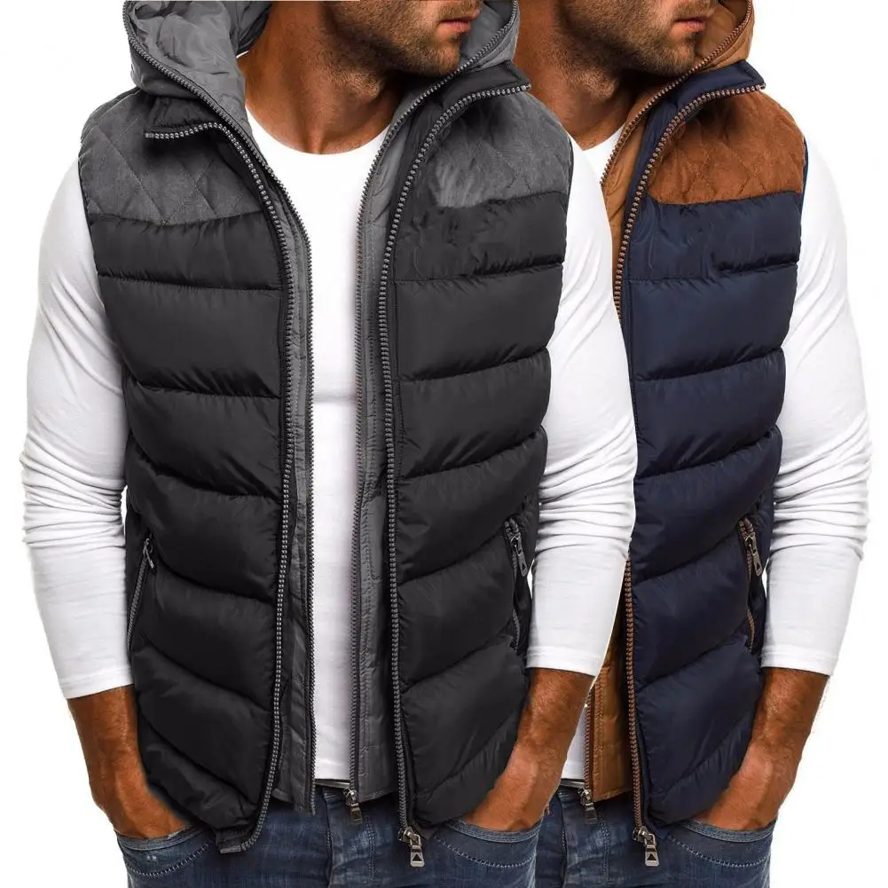 Warm  Winter Vest Multi-Color Color Contrast Hooded Jacket Vest Coat Double Zipper Cozy Down Waistcoat for Dating