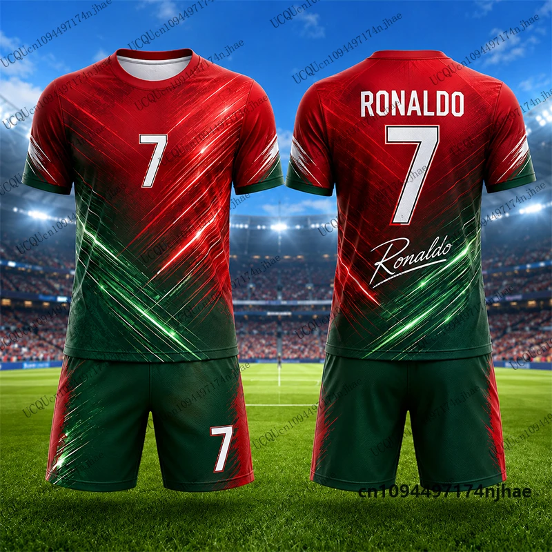 2-teilige Kinder-Trainingsanzüge Fußballtrikot Ronaldo # 7-teiliges T-Shirt+Shorts-Set, Freizeitanzug, Sportkleidung für Kinder/Erwachsene – Detail 4