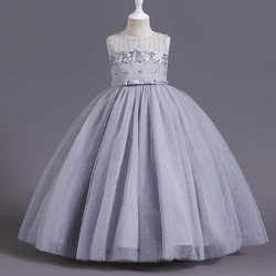 Girl's dress Skirt Long Sleeveless Princess skirt Grey dinner dress Sweet evening dress net gauze pommel skirt C321