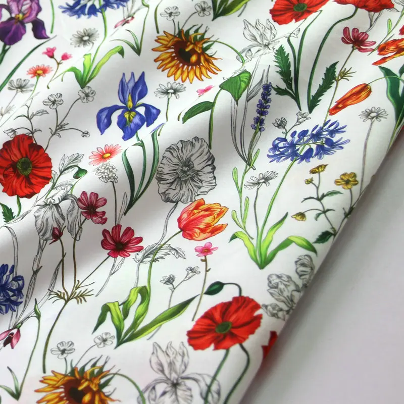 Meadow Muse tana lawn cotton fabric colorful flowers print custom tana liberty London print fabric 100% cotton lawn for garment