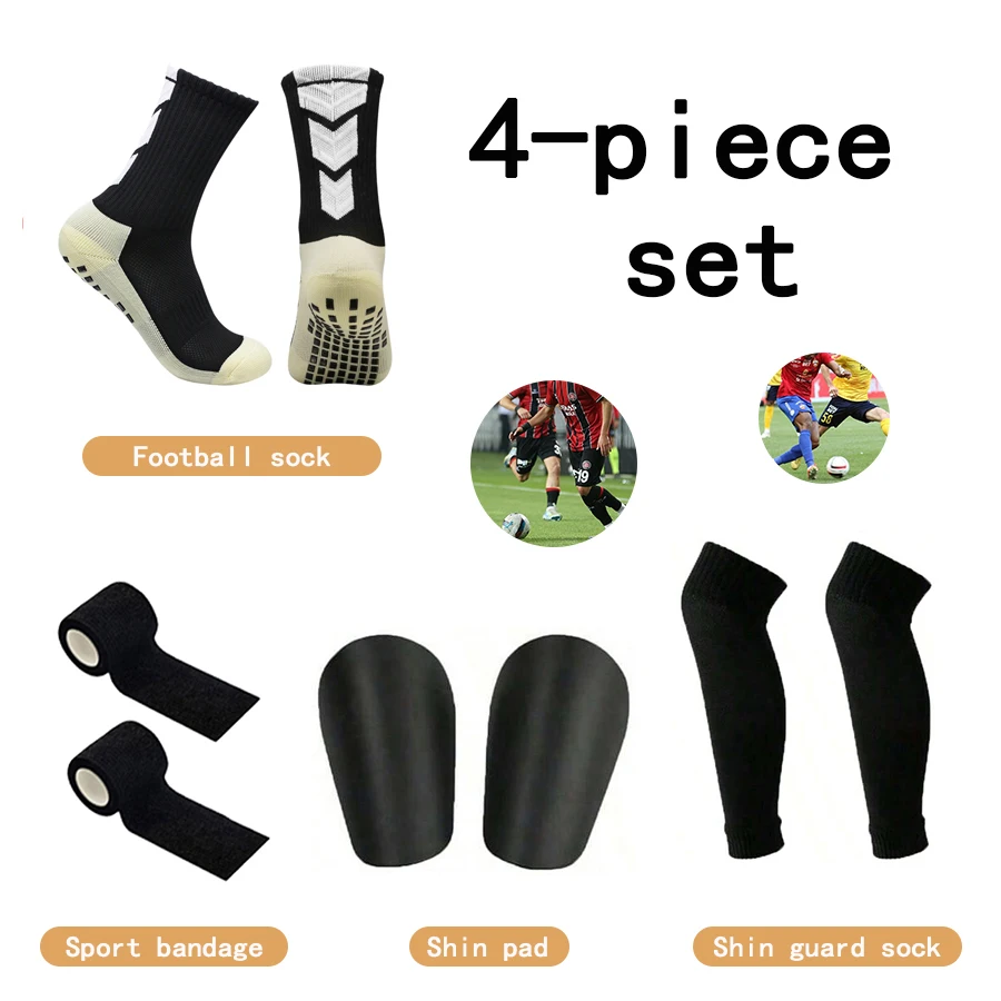 

4 Piece Set Men Women Training Non-slip Football Socks Leg Sleeves Sports Bandages Mini Baffle Football Accessories