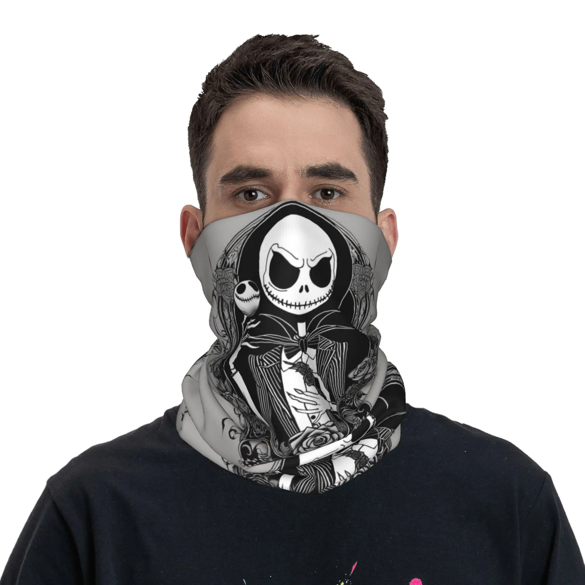 Custom The Nightmare Before Christmas Neck Gaiter Women Men UV Face Shield Winter Gothic Skull Bandana Scarf for Cycling