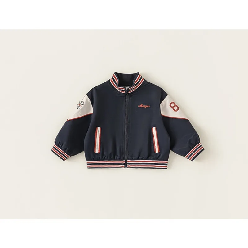 Children's jacket 2024 autumn new casual handsome long-sleeved round neck men and women in small children cardigan baseball suit