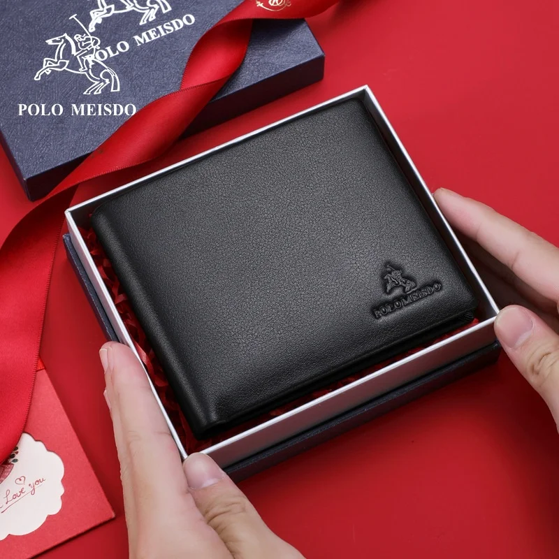 Paul Meisdo Men's Short Wallet Top Layer Cowhide Leather Luxury Brand Money Clip Gift for Boyfriend Functional  Bag