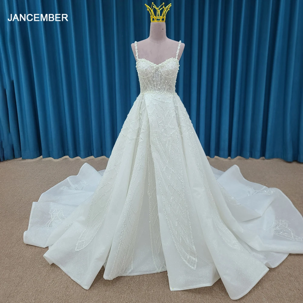 

Jancember Wedding Dresses A-line sleeve-less Scoop Elegant Bridal Gown Court-train Backless Beading vestidos de novia LSSM006