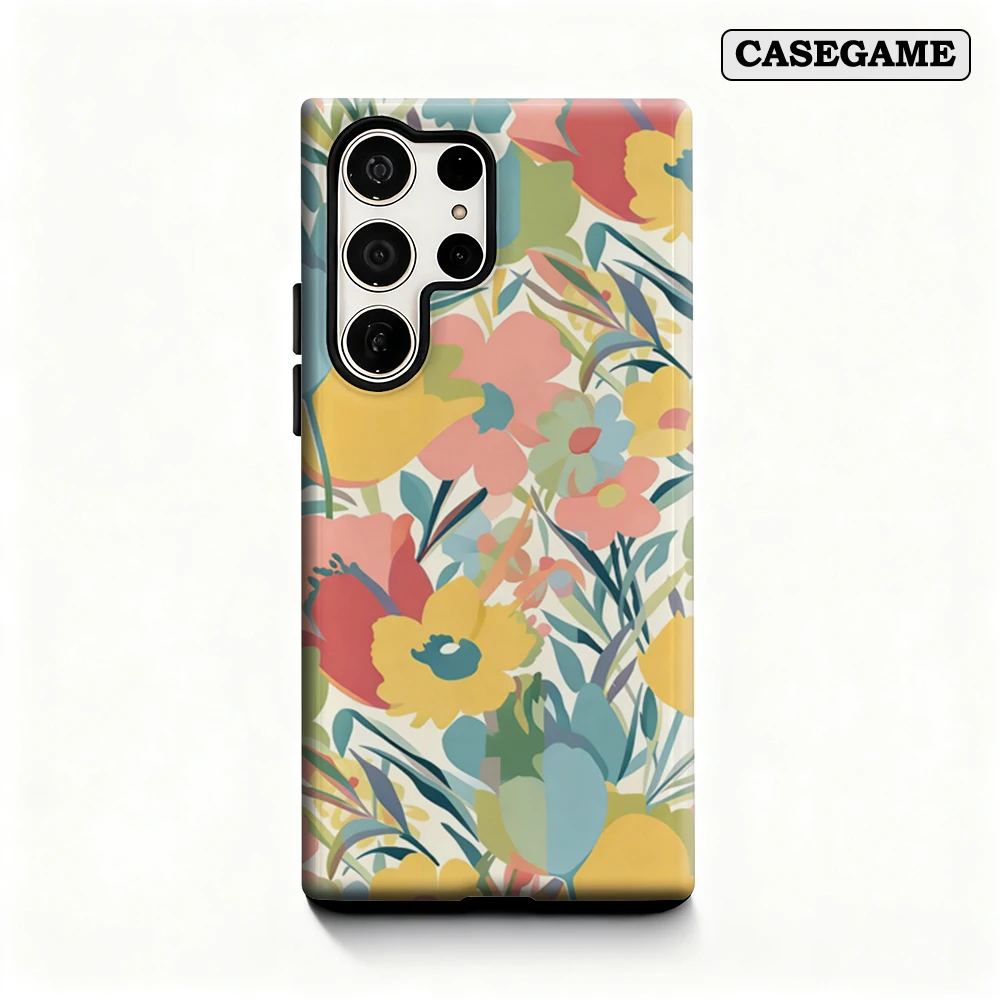 Casegame Phone Case for Samsung Galaxy S25 S26 Ultra S24 S23 Ultra Plus Shockproof Double Layer Bright Watercolor Blooms Cover