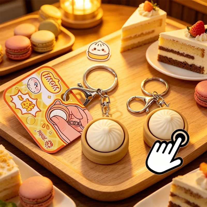 1Pc Steamed Stuffed Bun Pinch Toy Cartoon Fidget Clicker Pendant Stress Relief Decompression Sensory Relax Props
