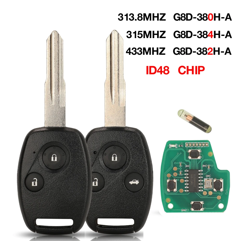 

jingyuqin 313.8/315/434MHZ ID48 G8D-380H-A Remote Key For Honda Accord CRV HRV Fit City Jazz Odyssey Shuttle Civic HON58R Blade