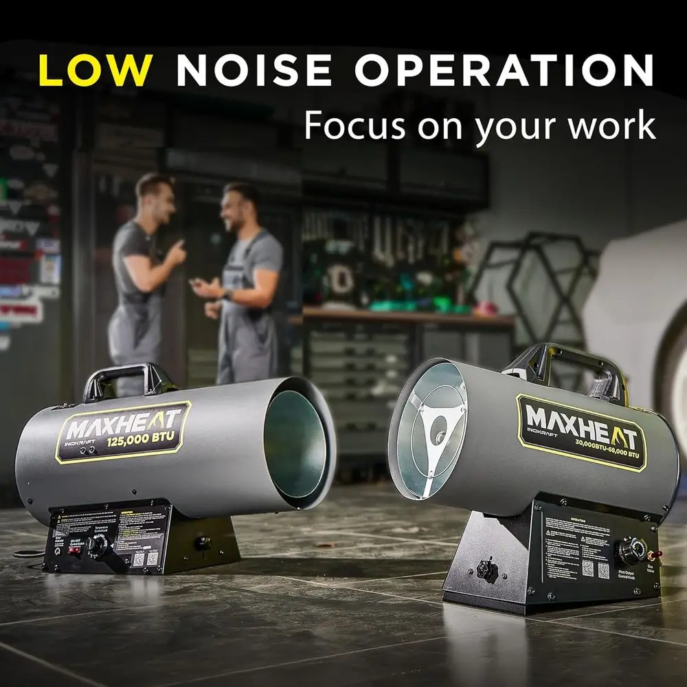 سخان هواء قسري محمول من البروبان MH125 مزود بقدرة 12000 وحدة حرارية بريطانية، وتحكم تلقائي في درجة الحرارة 25-95 فهرنهايت، مثالي للمرآب وورش العمل، Inc #6