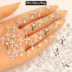 50 Pcs/Bag 3D Luxury Metal Nail Art Decorations Alloy Shiny Rhinestones Pearl Gems Zircon Diamond Charm DIY Nail Accessories