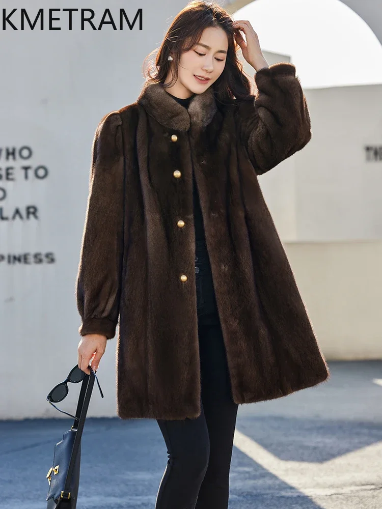 100% Whole Mink Fur Coat Women Old Money Style Mid Length Fur Jacket Winter High Quality Outerwears Womans Clothing шуба 2025