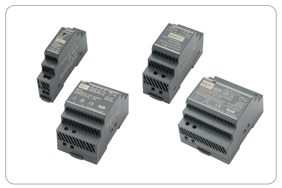 OMCH HDR-Serie DIN-Schienen-Schaltnetzteil HDR-15 100–240 VAC 15 W 30 W 60 W 100 W AC-zu-DC-Spannung 5 V 12 V 24 V 48 V 0–7,1 A SMPS – Detail 17