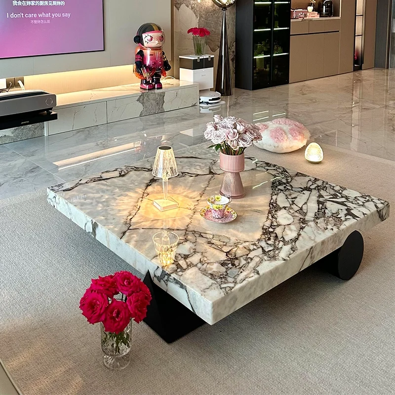 French cream style simple marble modern light luxury high-end square home living room coffee table