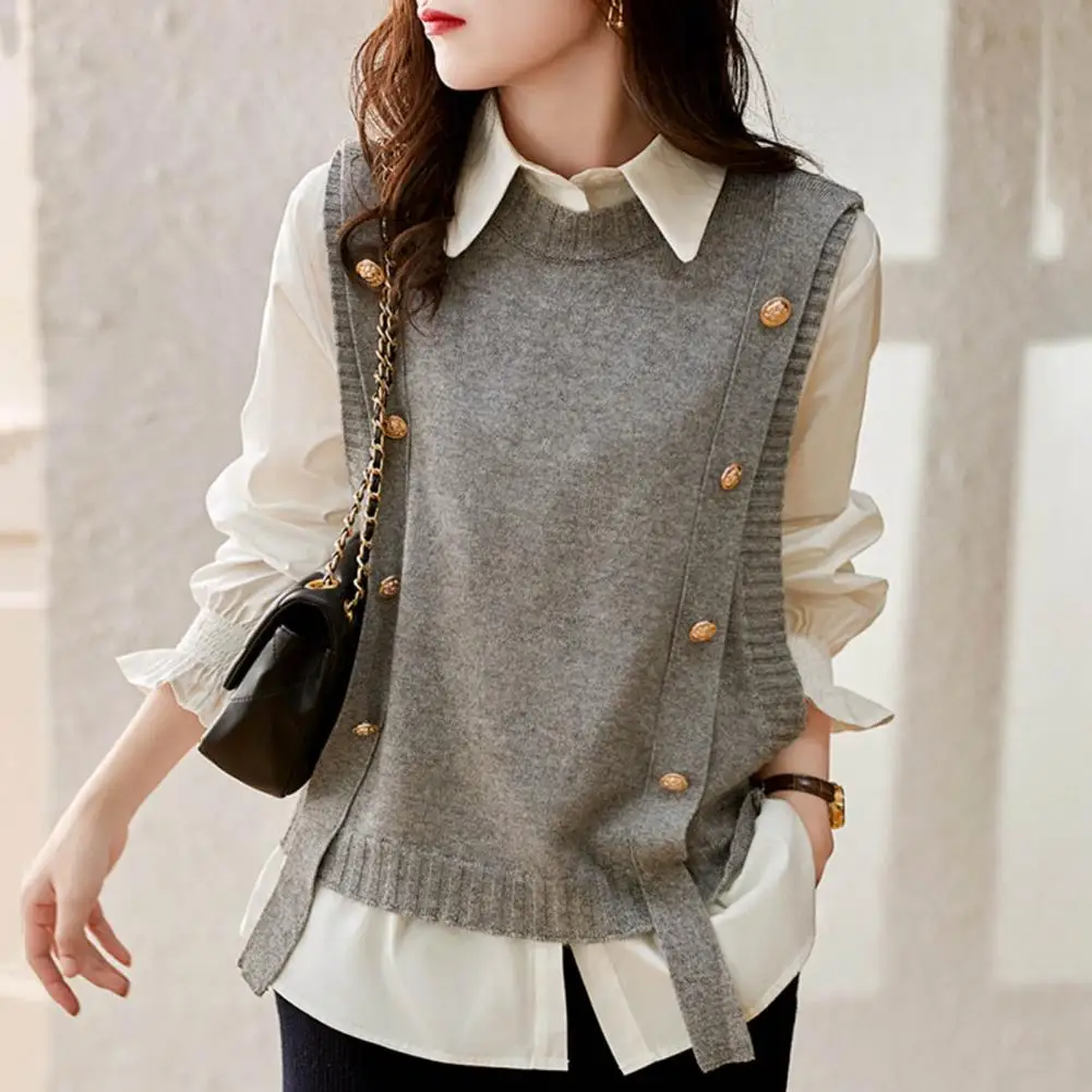 Retro Knitted Vest Cardigan Autumn/Winter 2023 Loose Design Sense Small Sweater Tank Top Women Outwear Sweater Vest Female