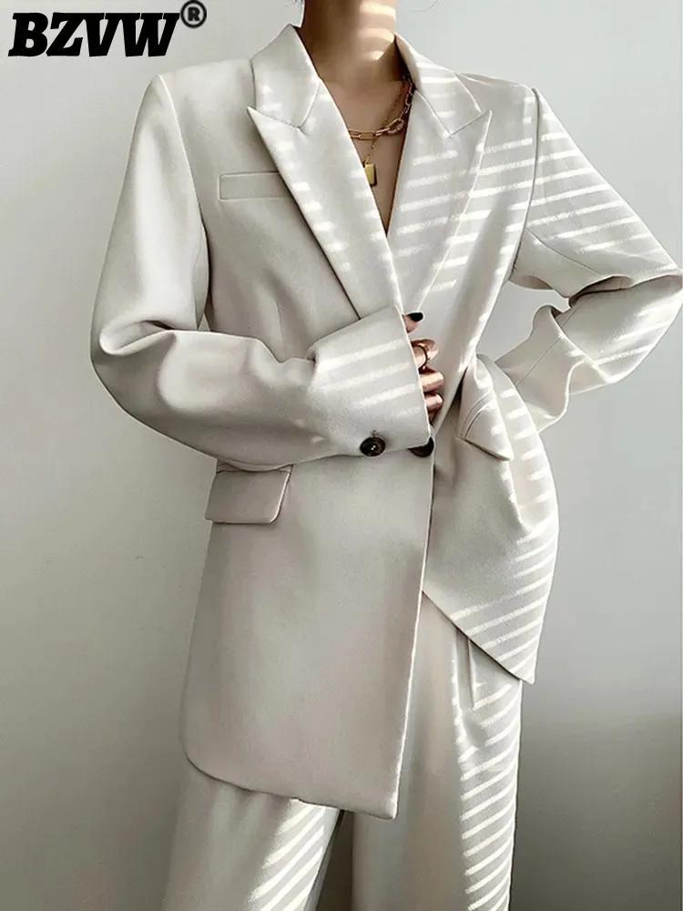 BZVW White Luxury Suit Two Piece Women's 2024 Autumn Temperament Office Lady Fashion Professional Blazer Sets Female 25X3031