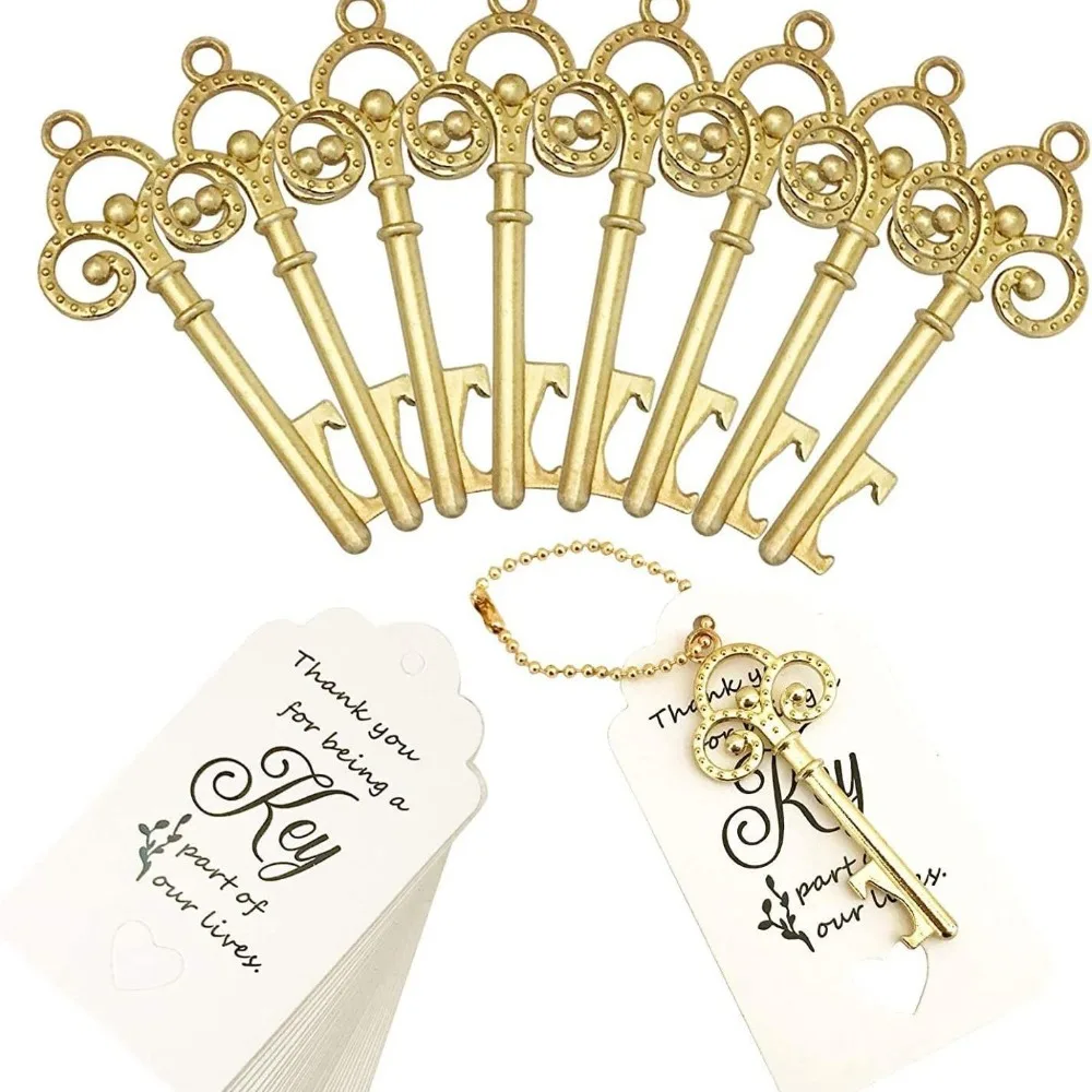 30 Sets Vintage Crown Key Bottle Opener Gift Set - Silver, Rose Golden & Golden Trio with Chain & Heartfelt Card