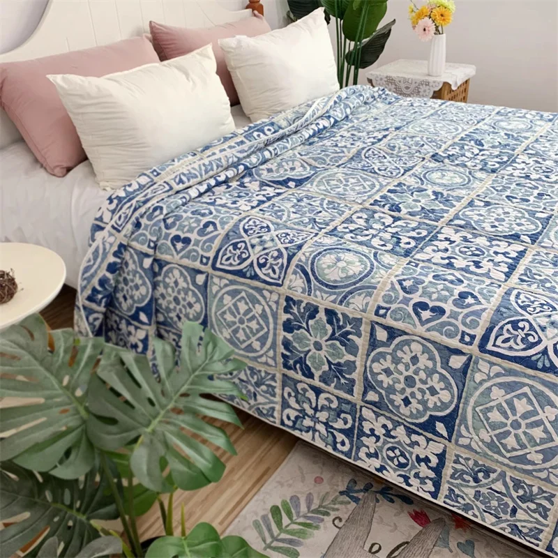 

Cotton Bedspread on The Bed Quilted Bed Cover Pastoral Style Coverlet Non Slip Sheet Blanket Quilt Home Bedding Mattress Topper