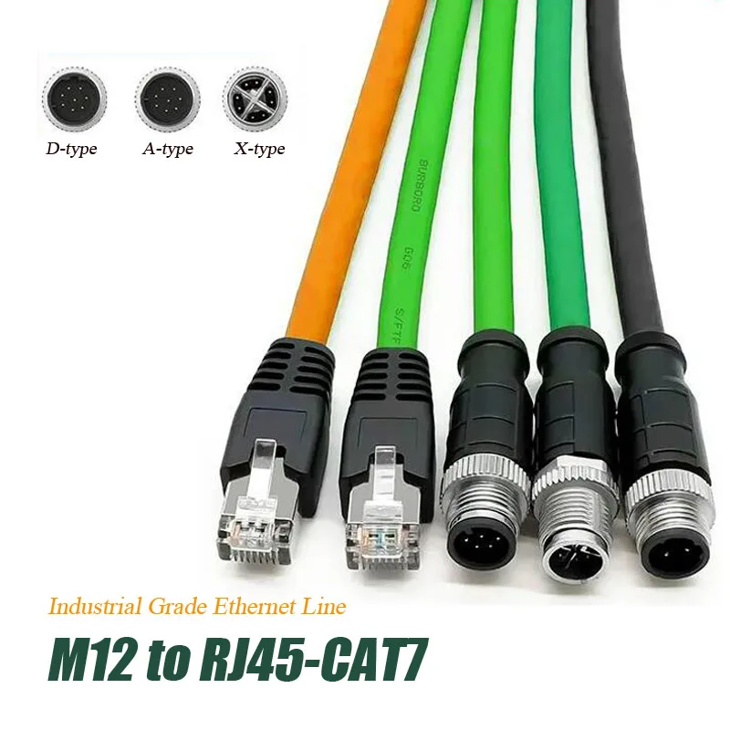 Waterdichte M12 naar RJ45 Netwerklijn ip67 CAT7/CAT6A RJ45 naar 4Pin 8Pin A/D/X Type gecodeerde Connector Kabel Dubbel Afgeschermde Draad