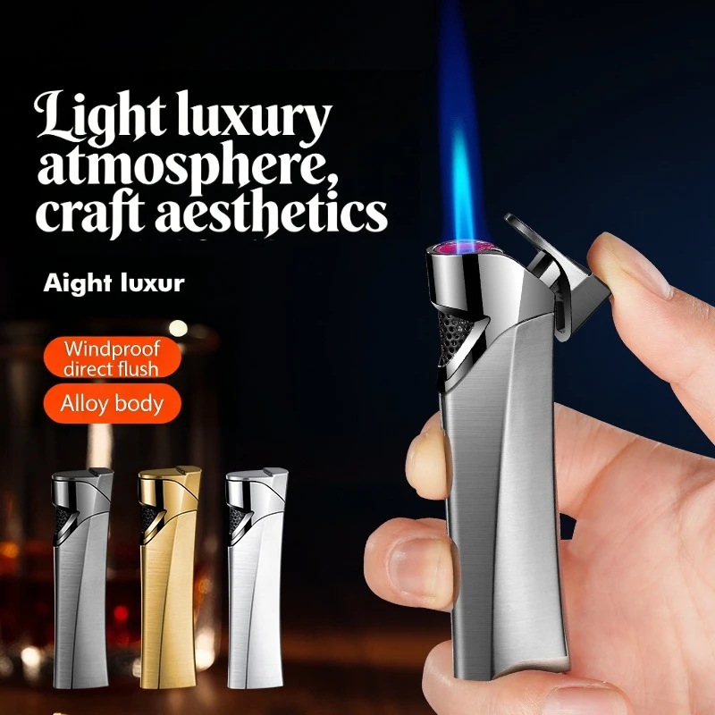 

Тонкая роскошная металлическая зажигалка Jet Lighter с ветрозащитой, синим пламенем, элегантным обтекаемым дизайном, многоразовая, на бутане, премиум-класса, портативная зажигалка для сигарет.