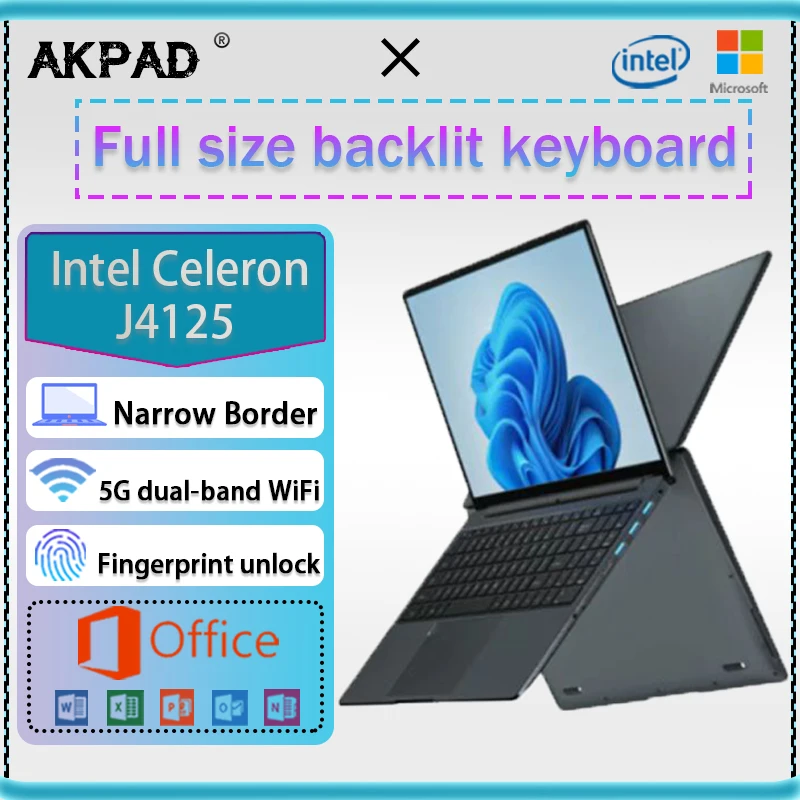 

2023 15.6Inch Computer PC Laptops Notebook SSD Intel Celeron N5105 J4125 N5095 Dual WiFi 2.4G 5G Office Windows 10 Gaming Laptop