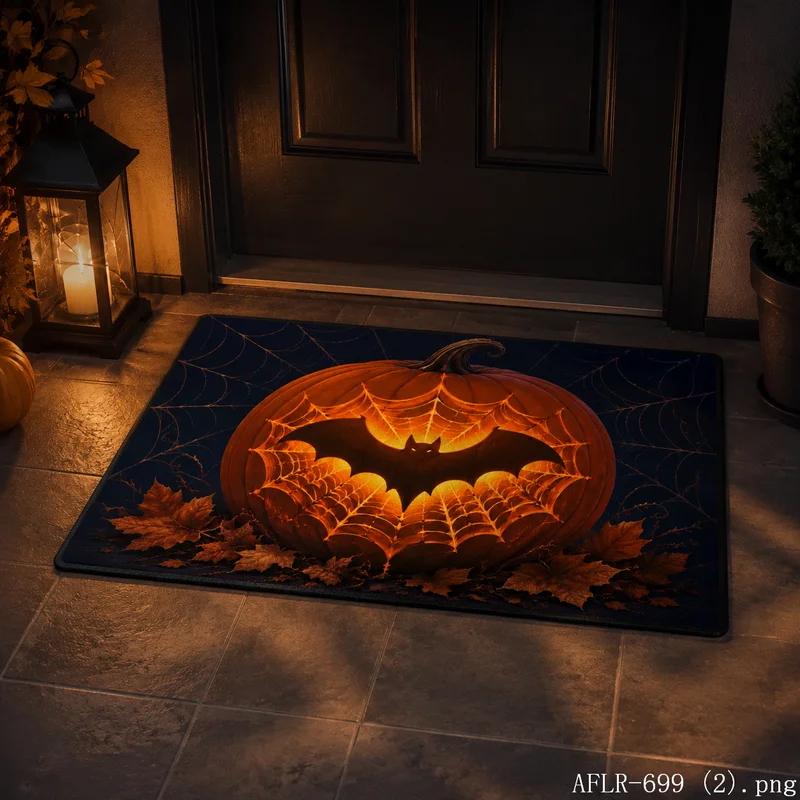 VIKAMA Halloween Spider Web and Bat Rug, Soft, Non-Slip Porch and Entryway Decorative Rug, Entryway Mat, Home Decor