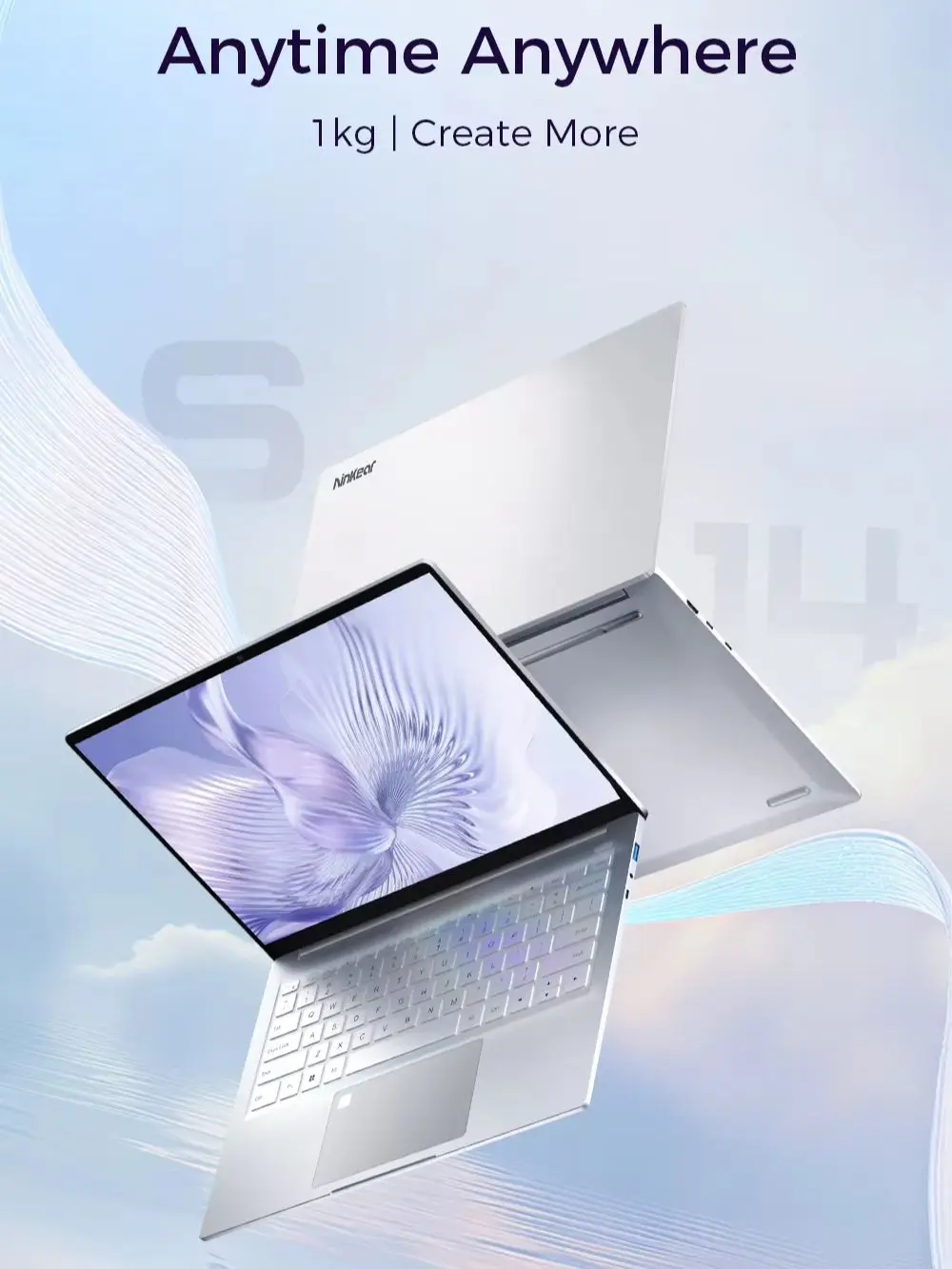 Ninkear S14 Laptop AMD Ryzen 5 6600H 14 Zoll 2.2K 2240x1400 IPS, 16GB LPDDR5 512GB/1TB SSD, 1kg Ultraleichtes Notebook, WiFi 6, PD 65W Schnellladen, Fingerabdruck, Windows 11
