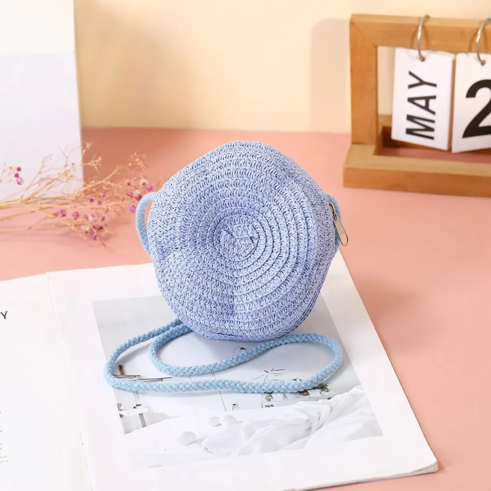 أزياء اليدوية المنسوجة القش حقائب الكتف لطيف خفيفة الوزن عملة المحفظة زهرة شكل حقيبة كروسبودي للأطفال