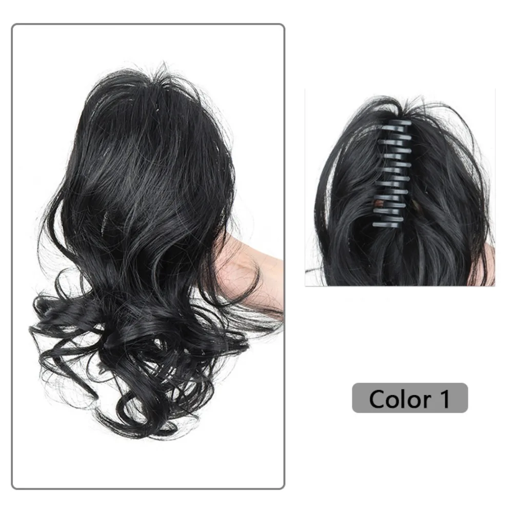 Natural Synthetic Ponytail Claw Clip Fluffy Brown Black Ponytail Extensions Wig 30cm Short Curly Ponytail Hairpiece for Women