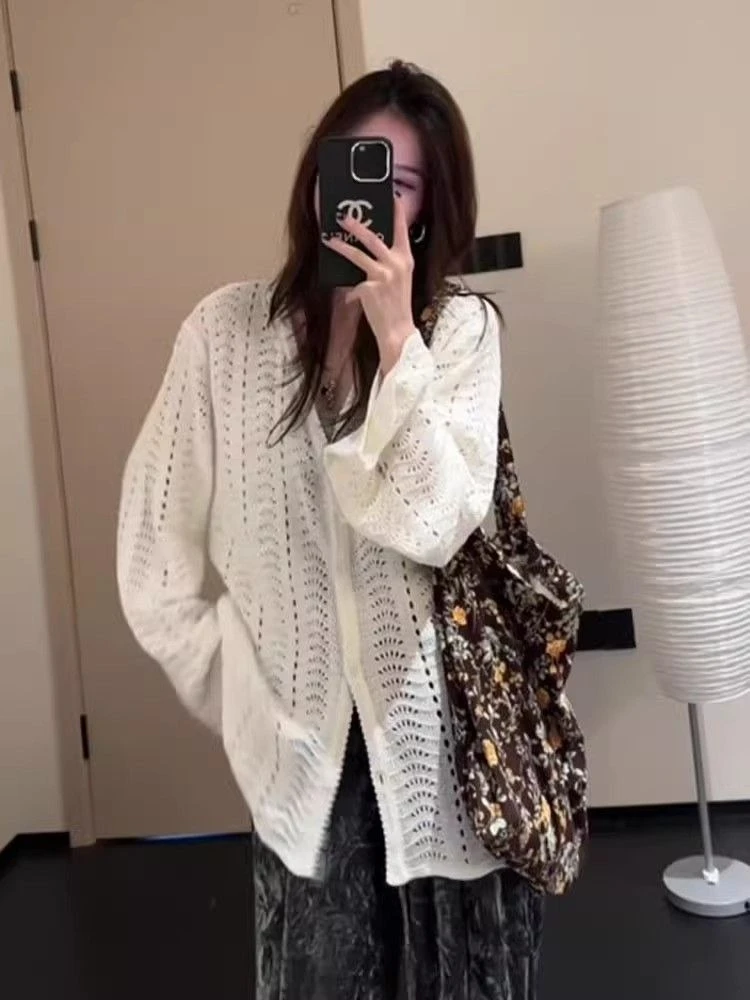 الملابس النسائية الصلبة الجوف خارج سترة الكورية المتضخم Sueter Mujer الخامس الرقبة واحدة الصدر الحياكة سترة شيك سحب فام #3