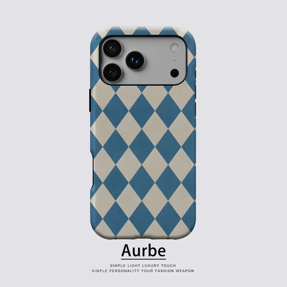Coque de téléphone magnétique robuste double couche motif diamant bleu et blanc pour iPhone 17 16 15 14 13 Pro Max Plus