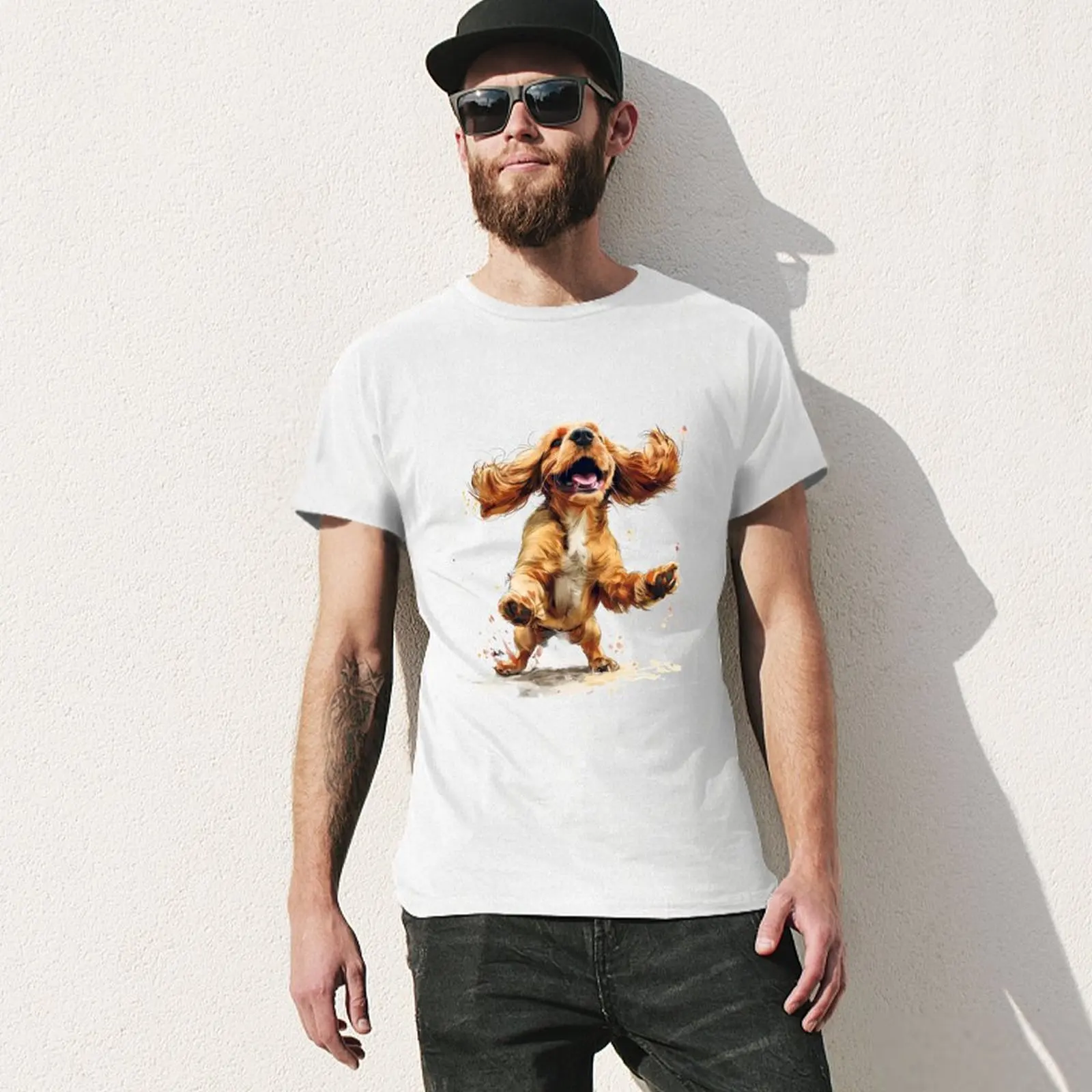 Joyful Cocker Spaniel in motion T-shirt vintage vintage clothes summer tops aesthetic clothes fruit of the loom mens t shirts