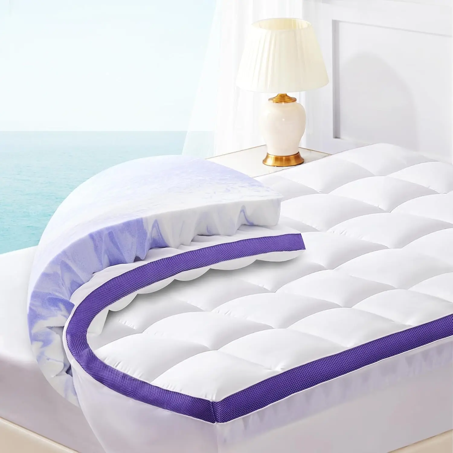 

Dual Layer 4 Inch Memory Foam Mattress Topper Queen - 2 Inch Gel Memory Foam and 2 Inch Pillow Top Mattress Pad,7-Zone Egg Crate