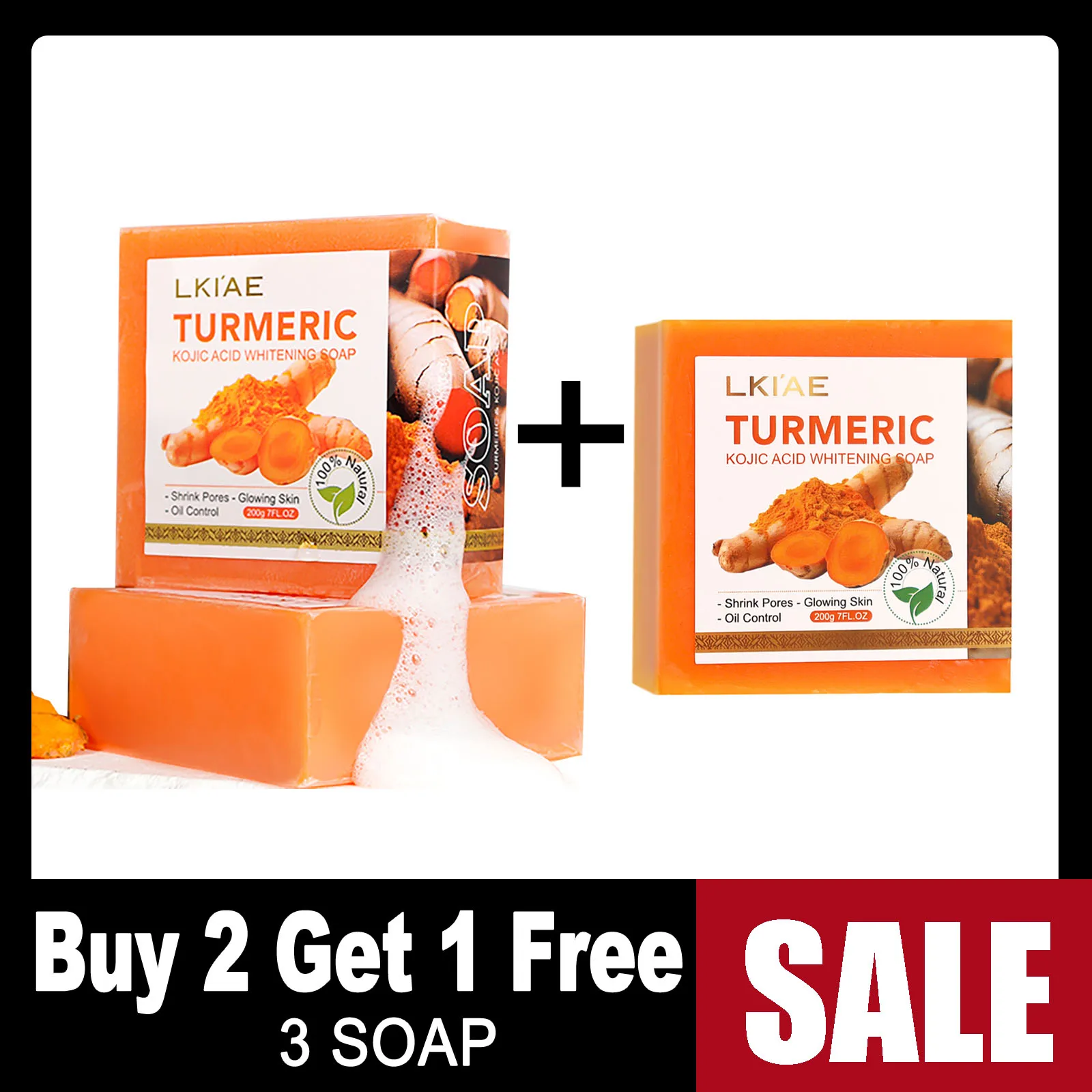 

LKIAE Organic Turmeric Soap Bar, Natural Herbal Hand Made Whitening Soap, Reduce Melanin, Pimples, Acne, For Face And Body,200g