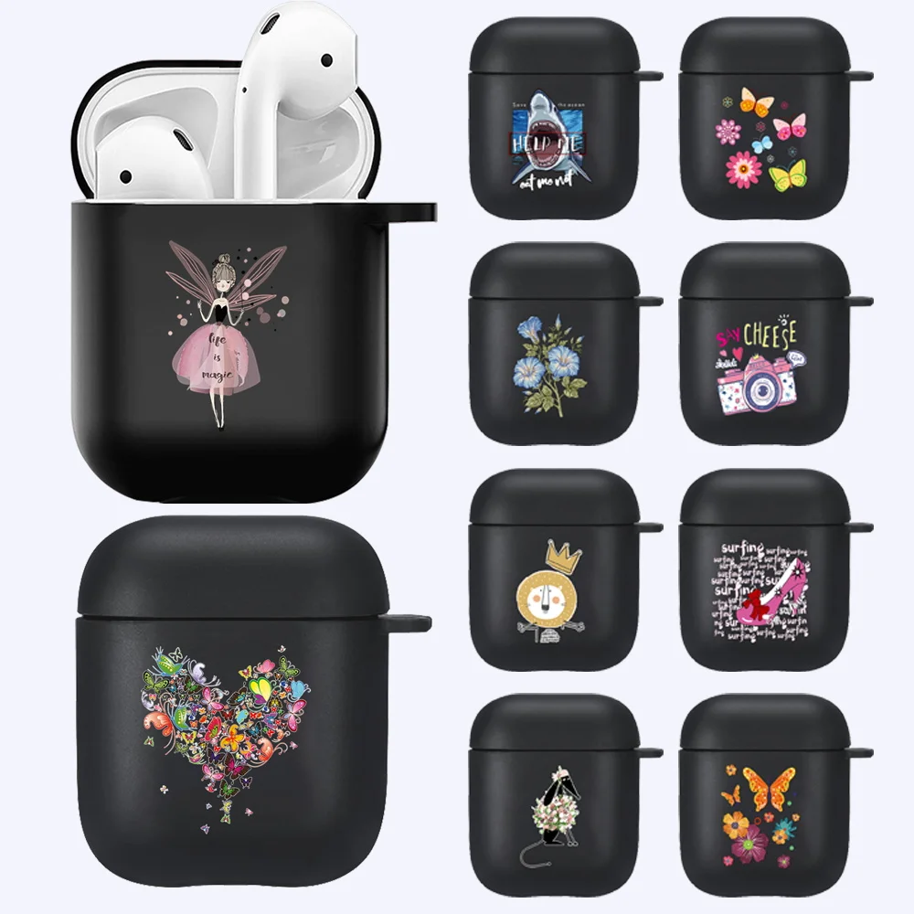 

Earphone Case for Apple Airpods 1st /2nd Gen Color Pattern Wireless Bluetooth Headphone Black Soft Silicone Protective Cover