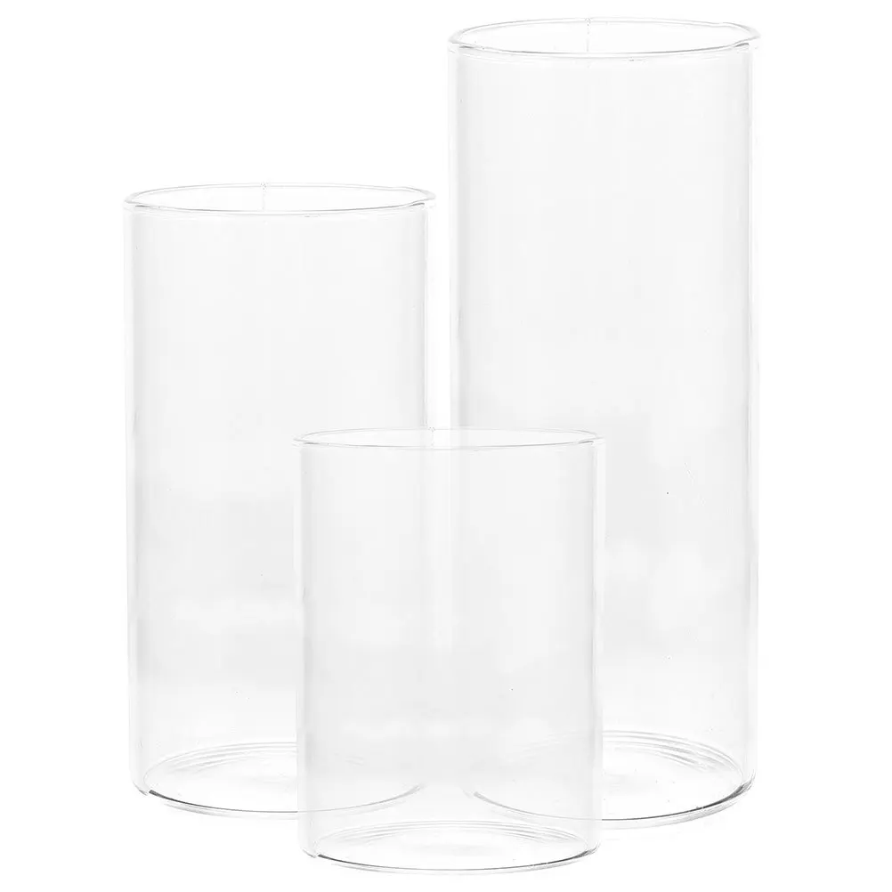 

3Pcs Glass Cover Clear Candleholder Tube Shade for Home Wedding Decor Flame Chimney Protective Decorative Holder