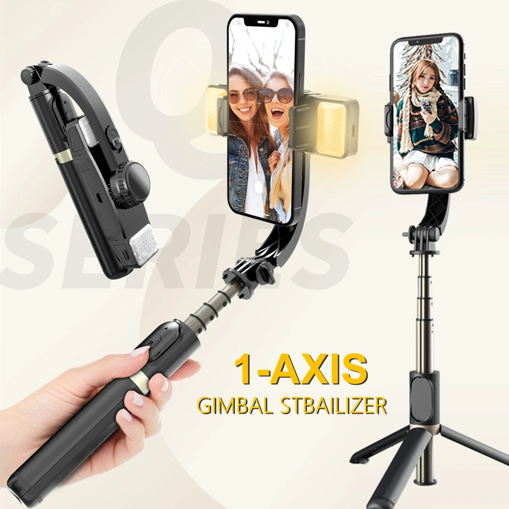 1-Axis Anti Shake Gimbal Stabilizer Wireless Phone Selfie Stick Extended Tripod with Remote Shutter for Android IOS Cellphone