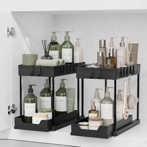 2-Tier Under Sink Rack with Hooks