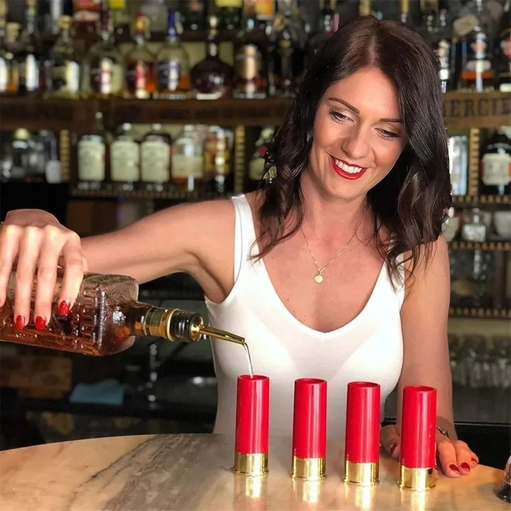 Conjunto de 4 Copos de Shot de Plástico, Calibre 12, Capacidade 36ML, para Tequila, Criativos, Grau Alimentício, Copo Plano Estilo Lábios de Soldado
