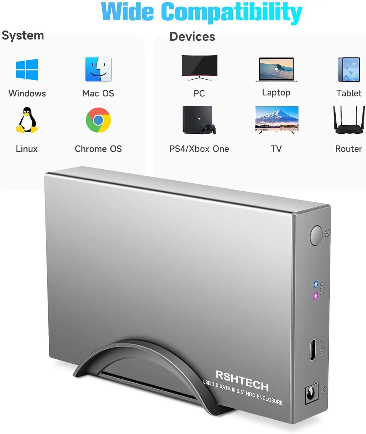 RSHTECH Upgraded Hard Drive Enclosure Aluminum USB C to SATA External Hard Drive Dock Case for 3.5\