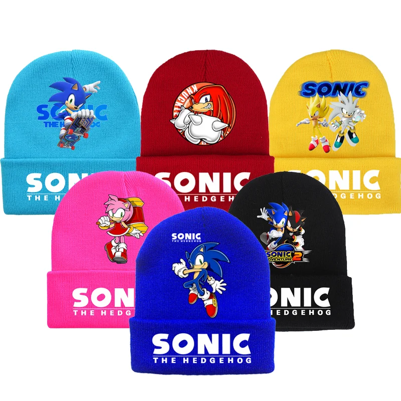 Sonicsed Cute Knitted Hats Outdoor Warm Comfortable Fashion Beanies Cartoon Anime Graphic Print Beanie Birthday Party Gifts New